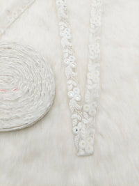 Thumbnail for White Net Trim With Mirrors, Floral Embroidered Mirrored Trim, Decorative Trim