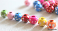 Thumbnail for 20 x Multicolor Wood Beads with Handpainted Flowers 10mmx9mm