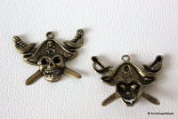 Thumbnail for 2 x Zinc Alloy Bronze Tone Pirate Skull Charm Pendants 44mmx34mm