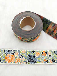 Thumbnail for Floral Jacquard Saree Border, Woven Thread Work Trim, Jacquard Trimming Decorative Trim