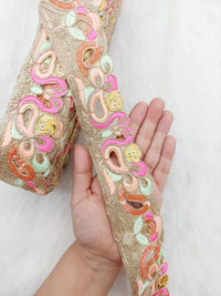 Thumbnail for Cutwork Lace Trim With Intricate Hand Embroidered Swans In Pink and Zardozi Embroidery, Floral Trims, Sari Border