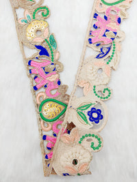 Thumbnail for Cutwork Lace Trim With Intricate Hand Embroidered Elephants In Pink and Zardozi Embroidery, Floral Trims, Sari Border