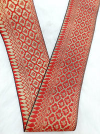 Thumbnail for Jacquard Saree Border, Red And Gold Woven Thread Work Trim, Jacquard Trimming Decorative Trim