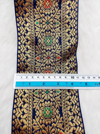 Thumbnail for Jacquard Saree Border, Navy Blue And Gold Woven Thread Work Trim, Jacquard Trimming Decorative Trim