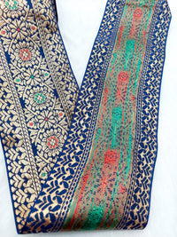 Thumbnail for Jacquard Saree Border, Navy Blue And Gold Woven Thread Work Trim, Jacquard Trimming Decorative Trim