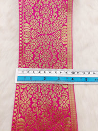 Thumbnail for Jacquard Saree Border, Fuchsia Pink And Gold Woven Thread Work Trim, Jacquard Trimming Decorative Trim