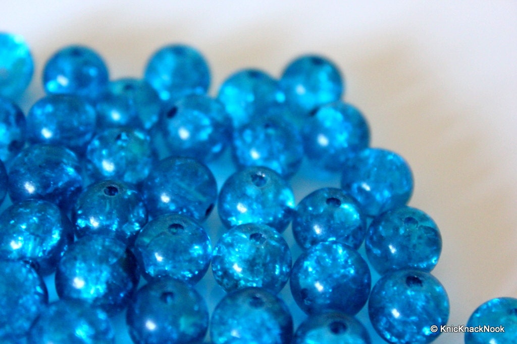 12 mm Turquoise Crackle Glass Beads x 10