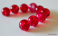 Thumbnail for 12mm Deep Pink Crackle Glass Beads x 10