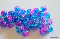 Thumbnail for 12 mm Pink and Turquoise Two Tone Crackle Glass Beads x 10