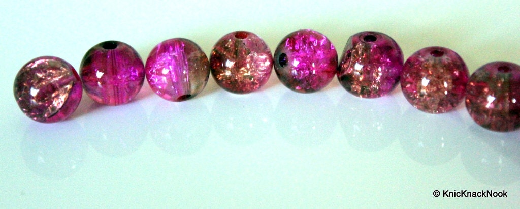 10 mm Purple and Brown Two Tone Crackle Glass Beads x 10