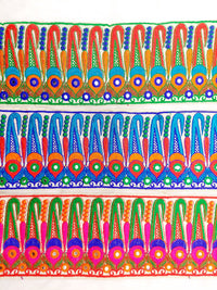 Thumbnail for Off White Art Silk Fabric Trim, Paisley Embroidered Trim, Foil Mirror Embroidery