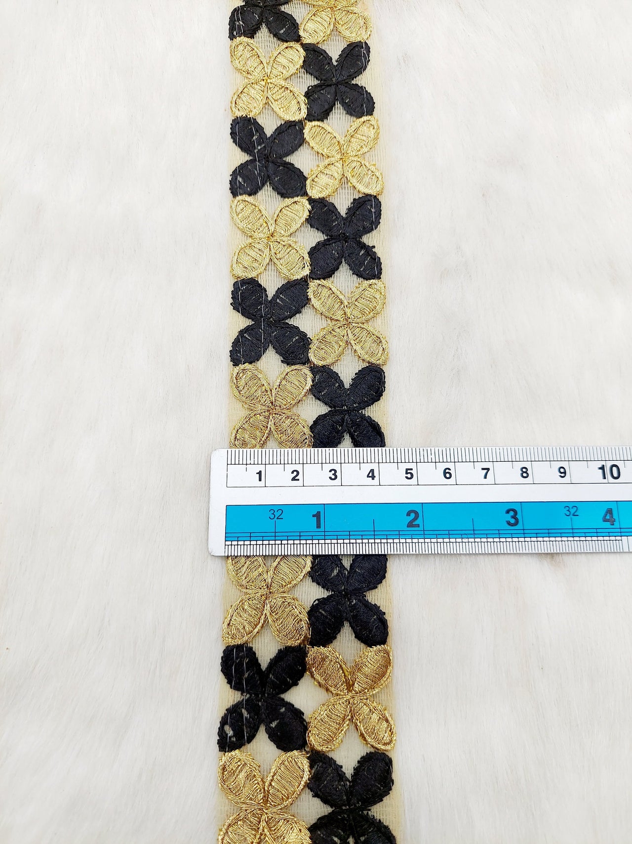 Beige Net Fabric Trim With Gold Embroidery, Floral Embroidery, Available in 6 Colours