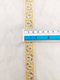 Thumbnail for Wholesale Beige Net Lace Trim Floral Embroidery & Glitter Gold Sequins, Indian Wedding Border, Gifting Ribbon Costume Trim Fashion Trimming