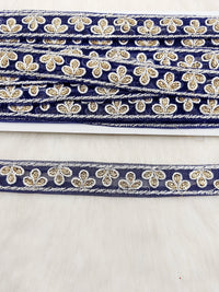 Thumbnail for Wholesale Navy Blue Net Lace Floral Embroidery & Glitter Gold Sequins, Indian Wedding Border, Gifting Ribbon Costume Trim Fashion Trimming