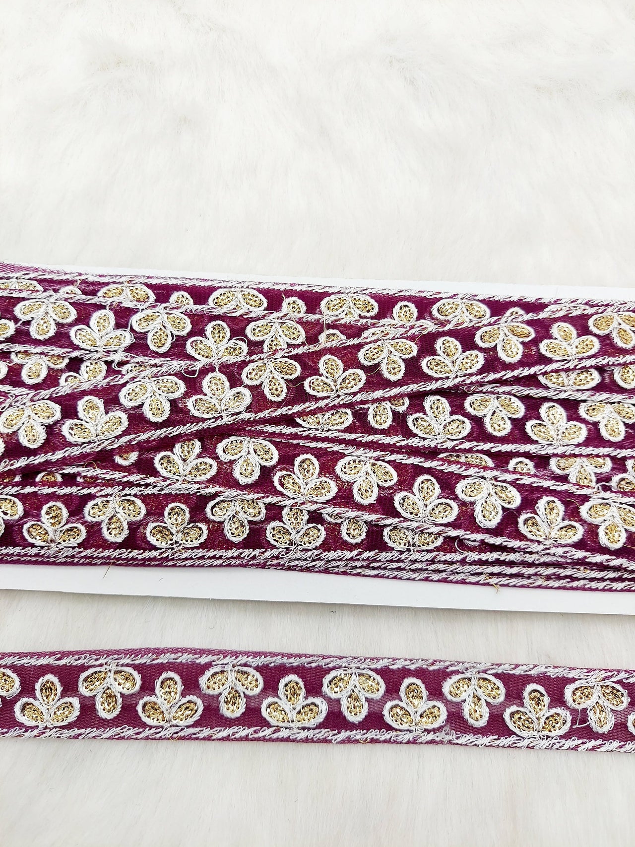 Wholesale Wine Red Net Lace Floral Embroidery & Glitter Gold Sequins, Indian Wedding Border, Gifting Ribbon Costume Trim Fashion Trimming