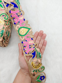 Thumbnail for Cutwork Lace Trim With Intricate Hand Embroidered Elephants In Pink and Zardozi Embroidery, Floral Trims, Sari Border
