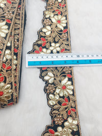 Thumbnail for Art Silk Fabric Trim, Floral Embroidery Gold Gota Patti Indian Sari Border Trim By Yard Decorative Trim, Embroidered Indian Foil Work