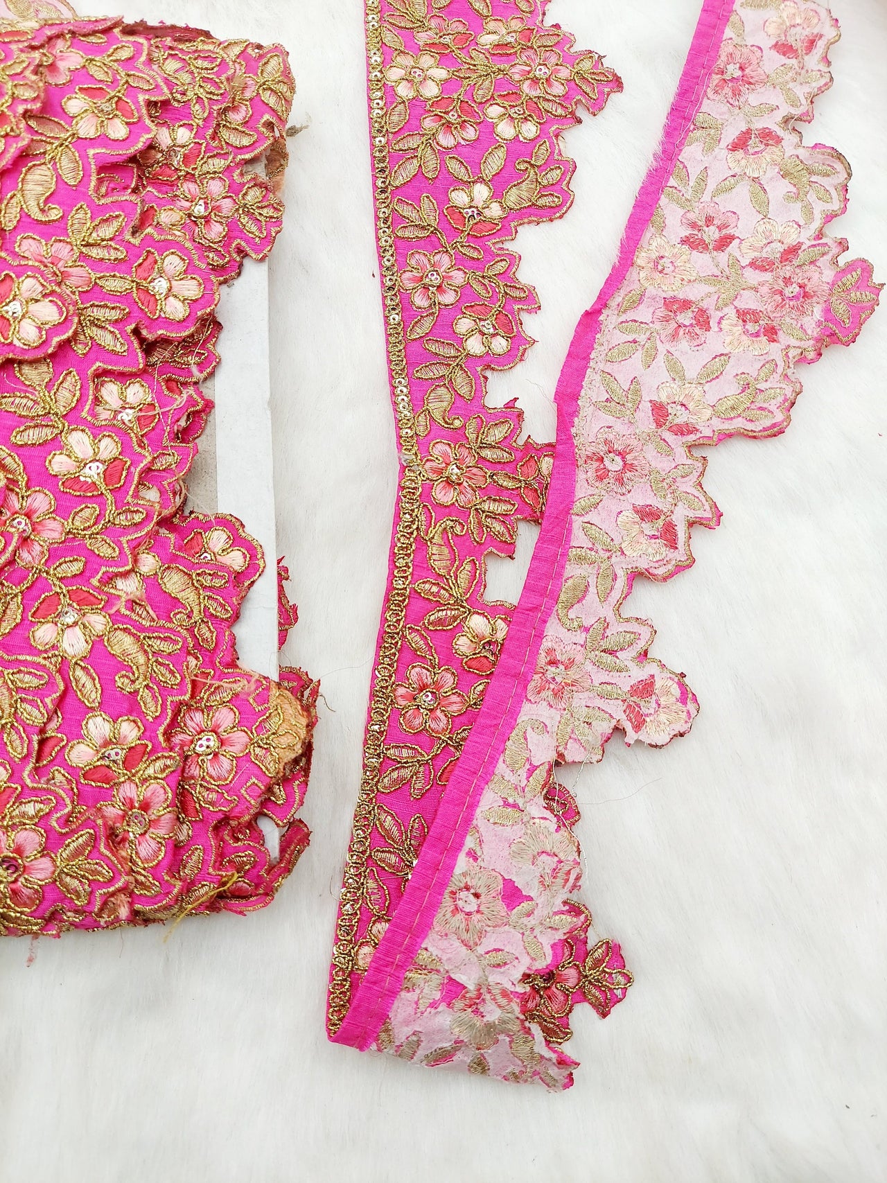 Hand Embroidered Cutwork Lace Trim In Gold Floral Embroidery, Sari Border, Trim by Yard