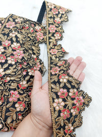 Thumbnail for Hand Embroidered Cutwork Lace Trim In Gold Floral Embroidery, Sari Border, Trim by Yard