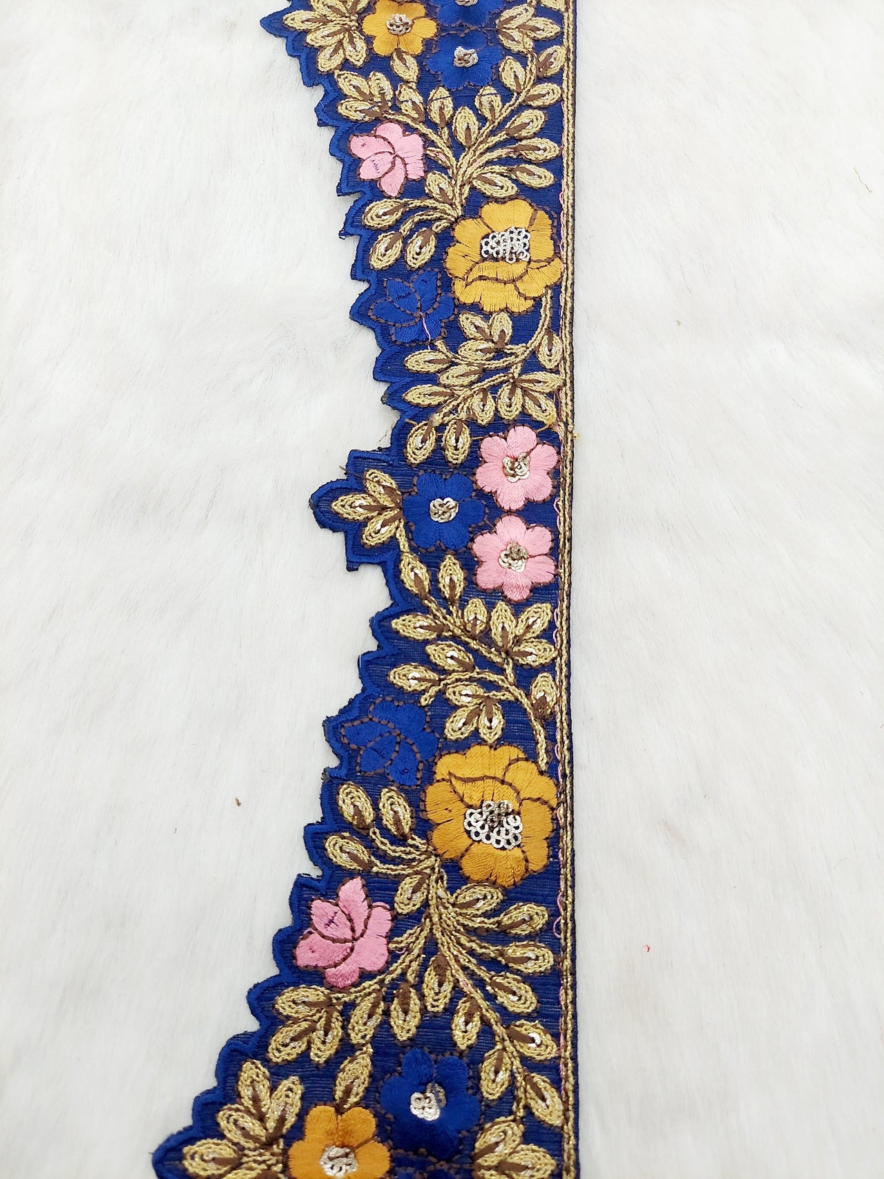 Art Silk Hand Embroidered Cutwork Lace Trim In Gold Floral Embroidery, Sari Border, Trim by Yard