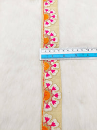 Thumbnail for Beige Art Silk Lace Trim in Floral Embroidery, Decorative Trim, Trim By 3 Yards