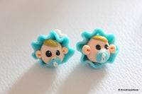 Thumbnail for 2 x Polymer Fimo Clay Baby Boy Dolls Head Beads, Crafting Beads, Baby Shower Beads