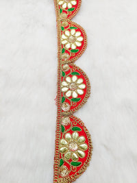 Thumbnail for 9 Yards Silk Fabric Scalloped Lace Trim, Indian Gold Foil Work Embroidery Gota Patti Sari Border Decorative Trim Craft Lace