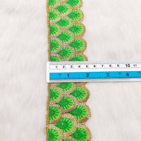 Thumbnail for Trims: Green And Gold Embroidered Scallop Lace Trim, Approx. 50mm wide, Christmas Trim