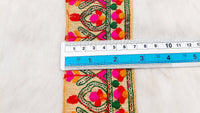 Thumbnail for Peach Fabric Trim With Green, Fuchsia Pink, Red And Orange Embroidery and Gold Sequins