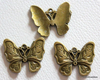 Thumbnail for 3 x Zinc Alloy Bronze Tone Butterfly Charm Pendants 25mm x 28mm