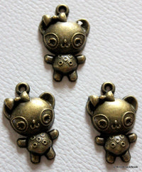 Thumbnail for 3 x Zinc Alloy Antique Bronze Tone Cat Charms Pendants 30mm x 20mm