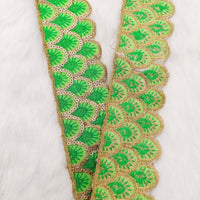 Thumbnail for Trims: Green And Gold Embroidered Scallop Lace Trim, Approx. 50mm wide, Christmas Trim