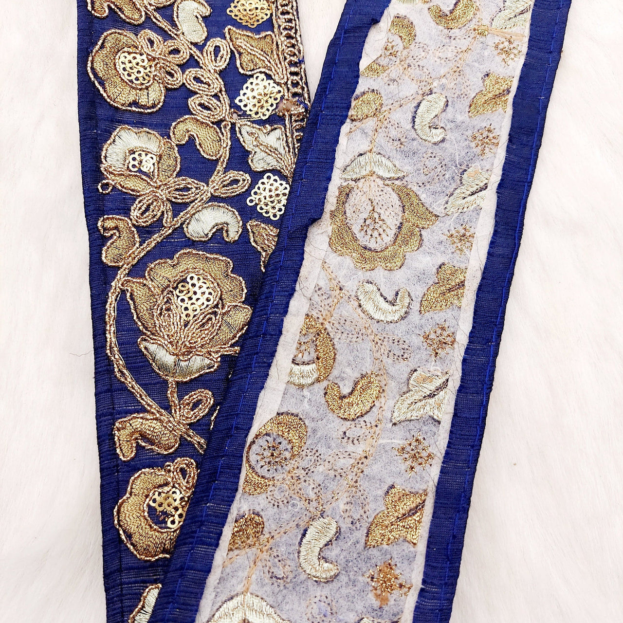Silk Trim Gold Floral Embroidered Sequins Trim, Decorative Trim, Indian Sari Border