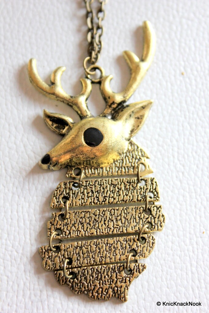 1 x Bronze Tone Cute Deer Head Elk Pendant