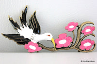 Thumbnail for 1 x Black and White Bird with Pink Flowers Bronze Tone Pendant