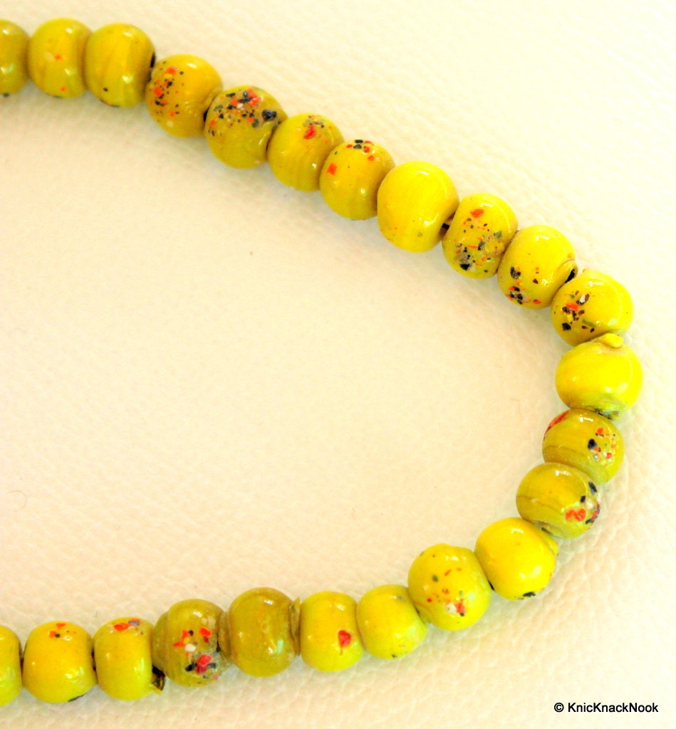 Yellow Green Round Opaque Glass Beads with Colour dots 8mm