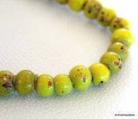 Thumbnail for Yellow Green Round Opaque Glass Beads with Colour dots 8mm