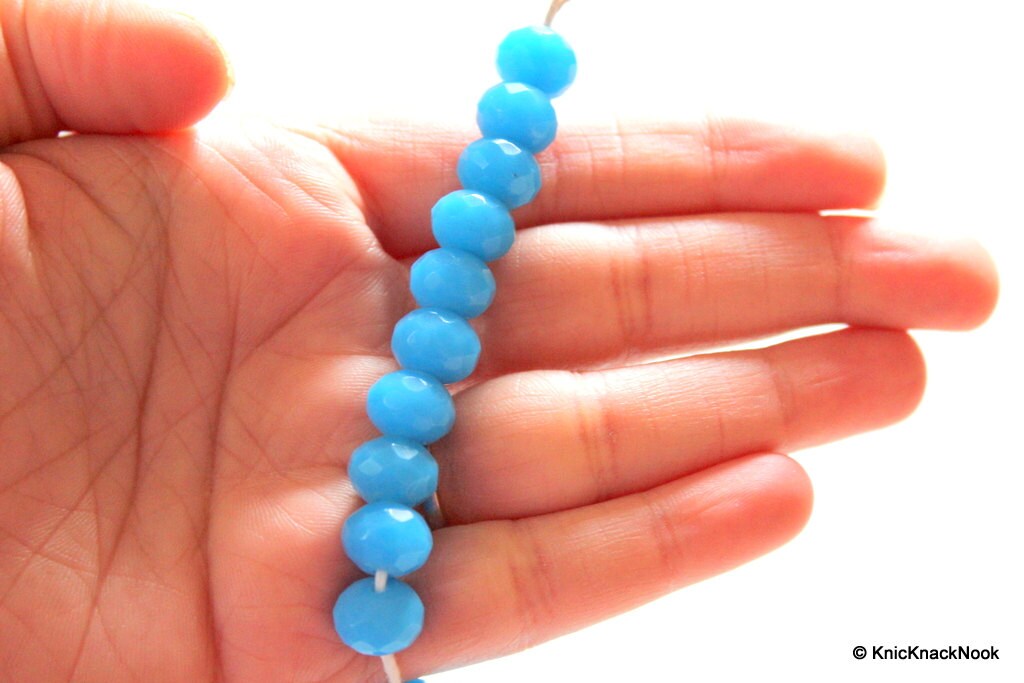 15 x Blue Faceted Opaque Glass Rondelle Beads 10mm