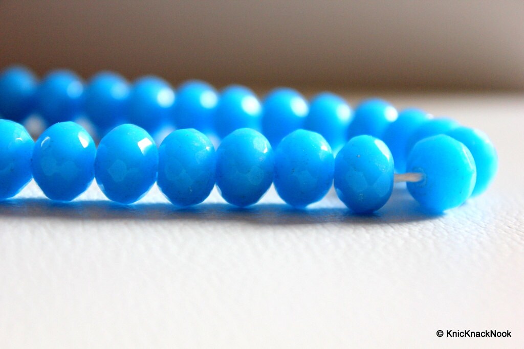 15 x Blue Faceted Opaque Glass Rondelle Beads 10mm