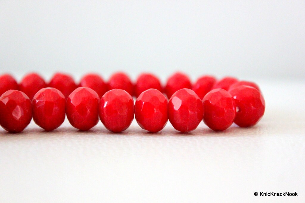 15 x Red Faceted  Opaque Glass Rondelle Beads 10mm