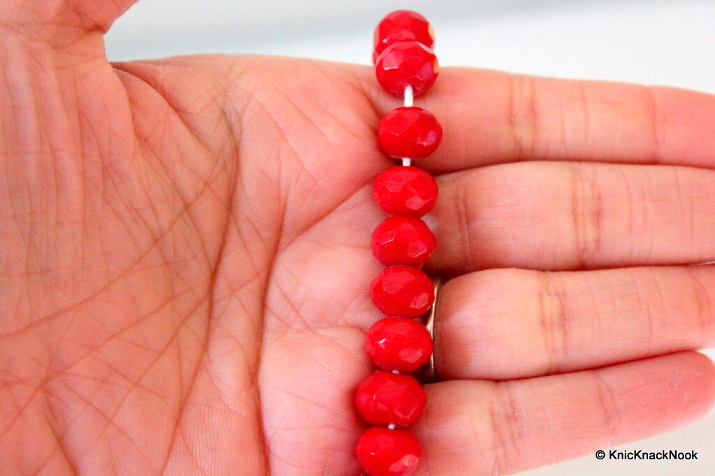 15 x Red Faceted  Opaque Glass Rondelle Beads 10mm