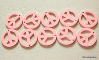 Thumbnail for 10 x Peace Shaped Pink Colour Wood Beads 24mm