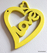 Thumbnail for 1 x Yellow Love Heart Wood Bead 70mm