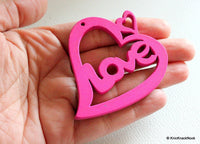 Thumbnail for 1 x Fuchsia Pink Love Heart Wood Bead 70mm