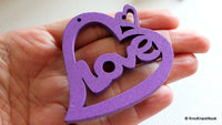 Thumbnail for 1 x Purple Love Heart Wood Bead 70mm