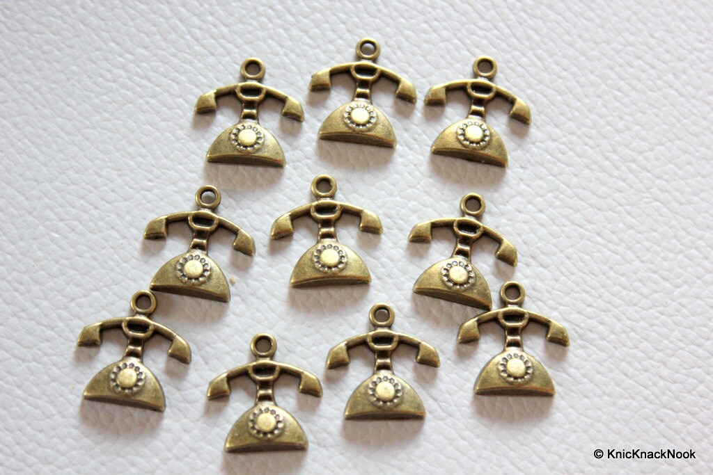 10 x Bronze Tone Telephone Charms Pendants 16x15mm