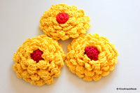 Thumbnail for Yellow and Red Crochet Flower Applique x 1