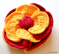 Thumbnail for Yellow and Maroon / Red Crochet Flower Applique x 1