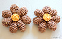Thumbnail for Brown and Yellow Crochet Flower Appliqué x 2