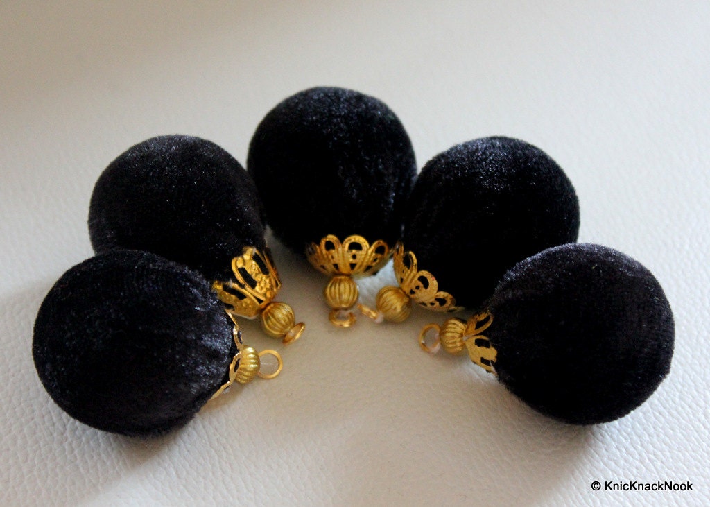 Black And Gold Velvet Bead x 2